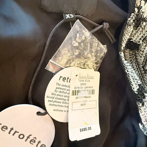 Retrofete SEQUIN Silver & Black Gabriella Leopard Print Mini Wrap Dress NWT - Picture 14 of 15